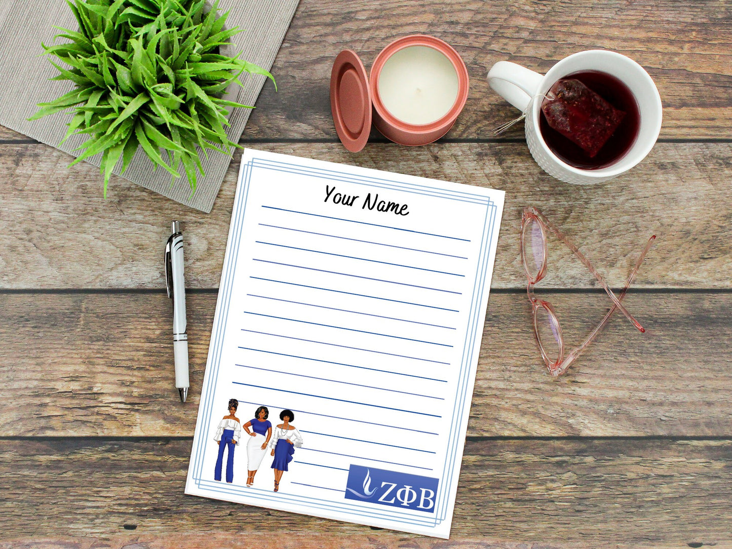 Personalized Zeta Phi Beta Notepad with 70 pages, 5.25" x 7.25"
