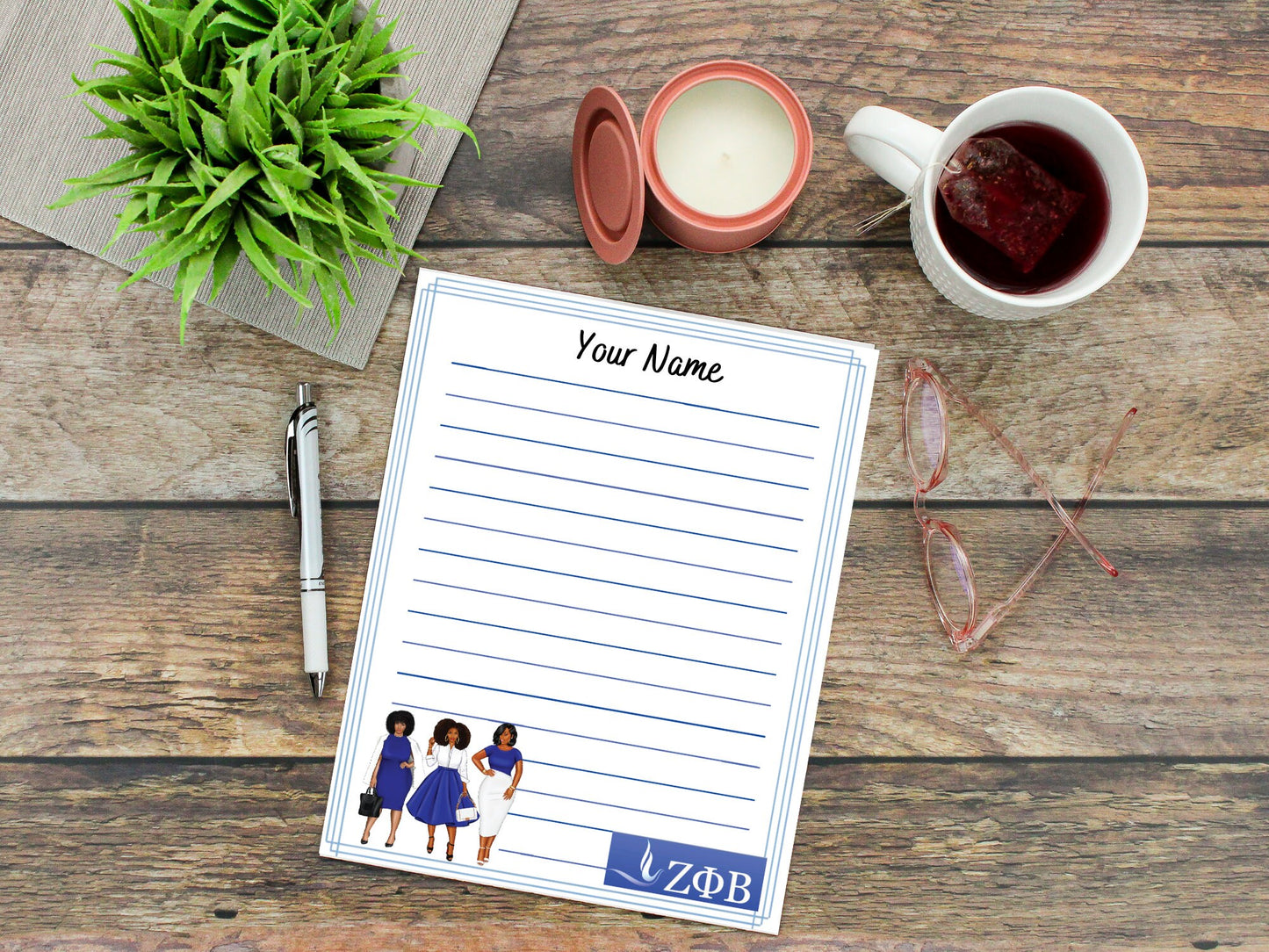 Personalized Zeta Phi Beta Notepad with 70 pages, 5.25" x 7.25"